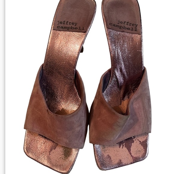 Vintage 90s Jeffrey Campbell Pink Suede Sz 7 Open Toe Mules Slip On - Picture 3 of 10